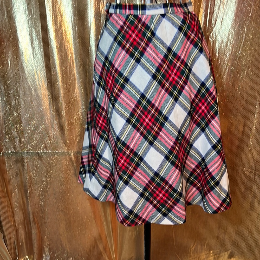 Vintage plaid 1960s 1970s 1980s A Line fit flare skirt handmade retro Christmas